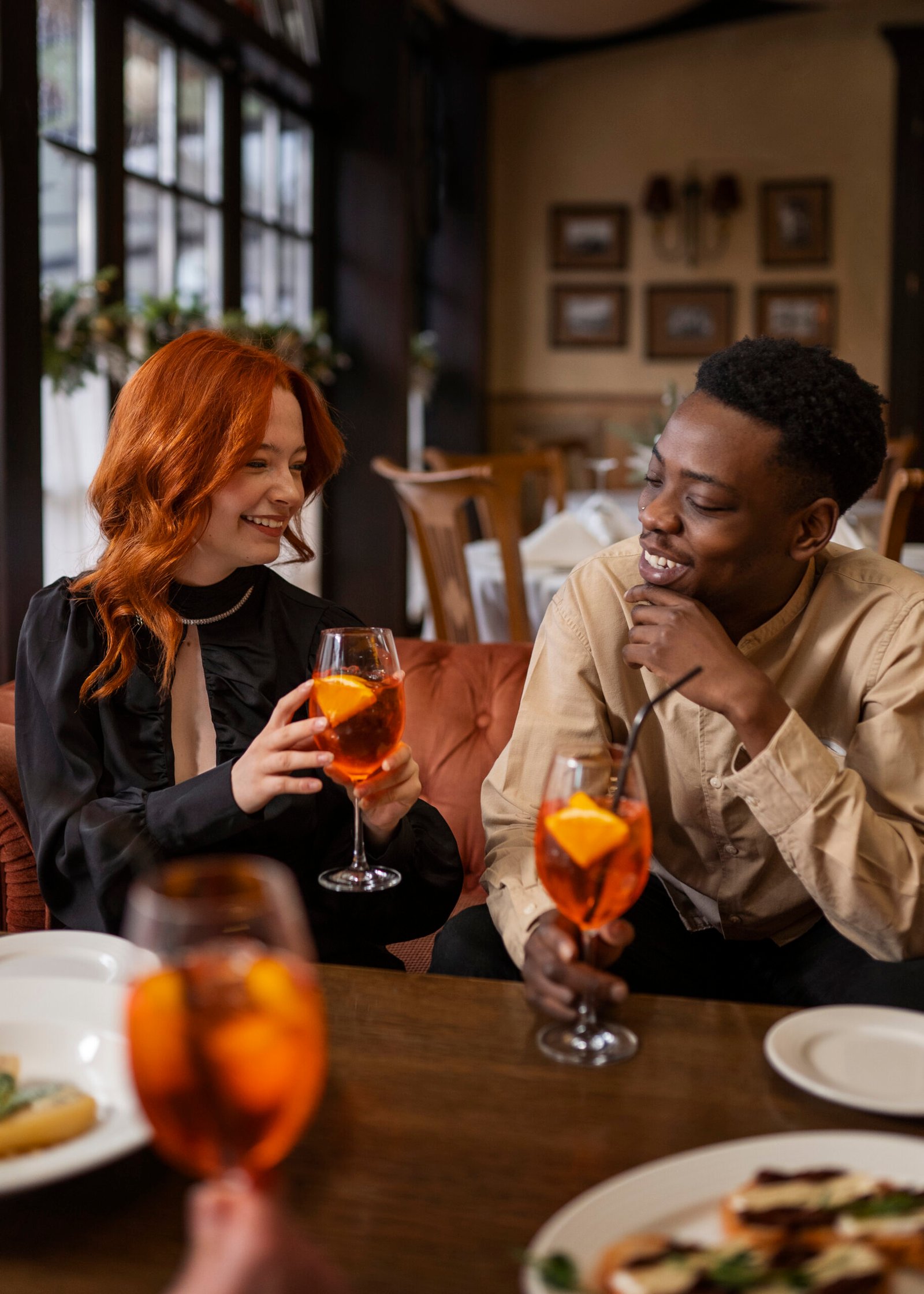 front view smiley people with drinks